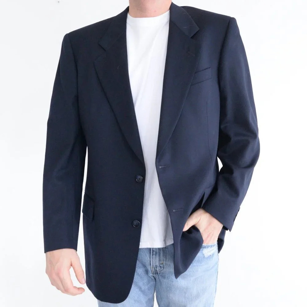 Vintage Austin Reed Navy 100% Wool 2  Button Blazer Sports Coat